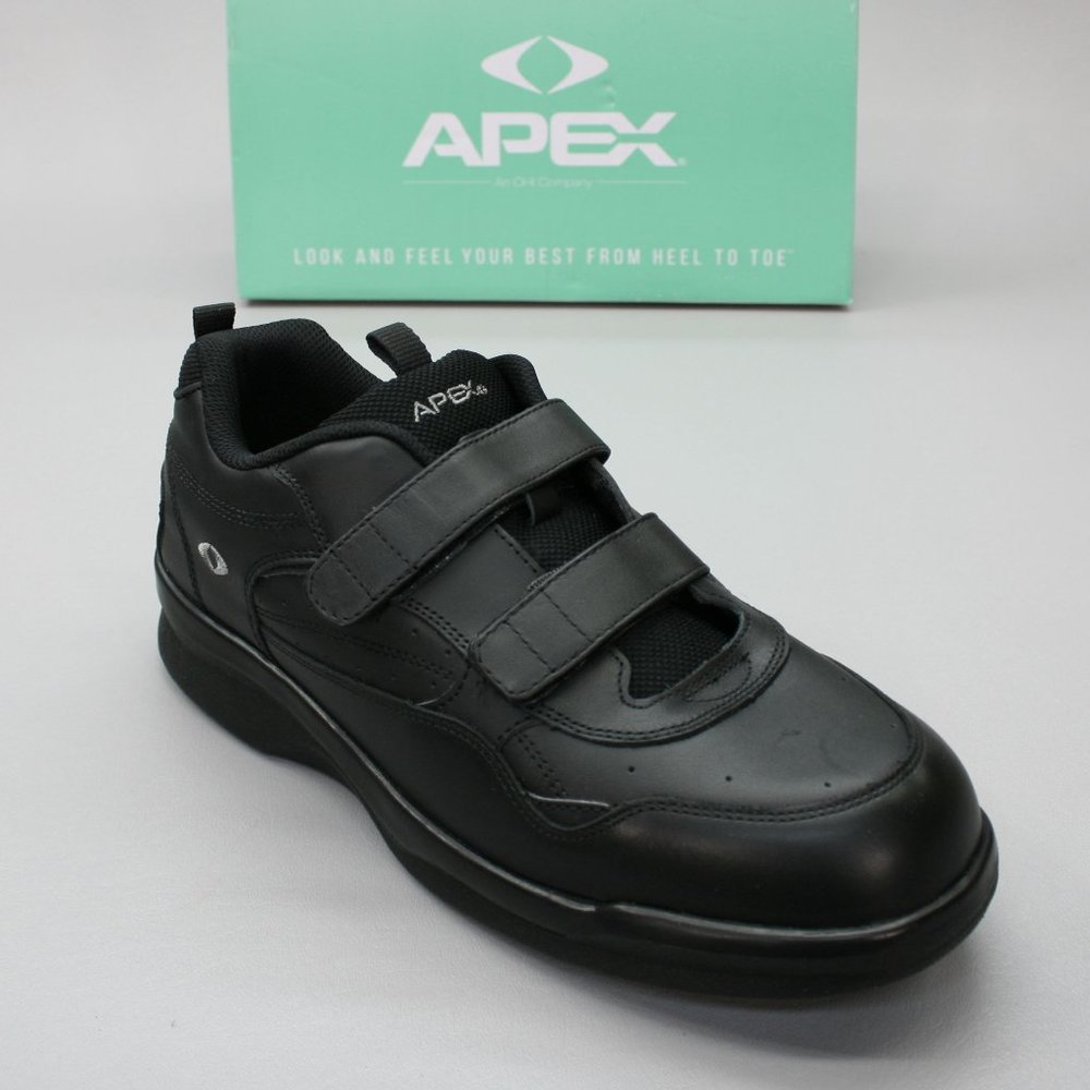 Apex Men's 12 XW Extra Wide Black Hook Loop Strap Walking Sneakers Shoes G8010M